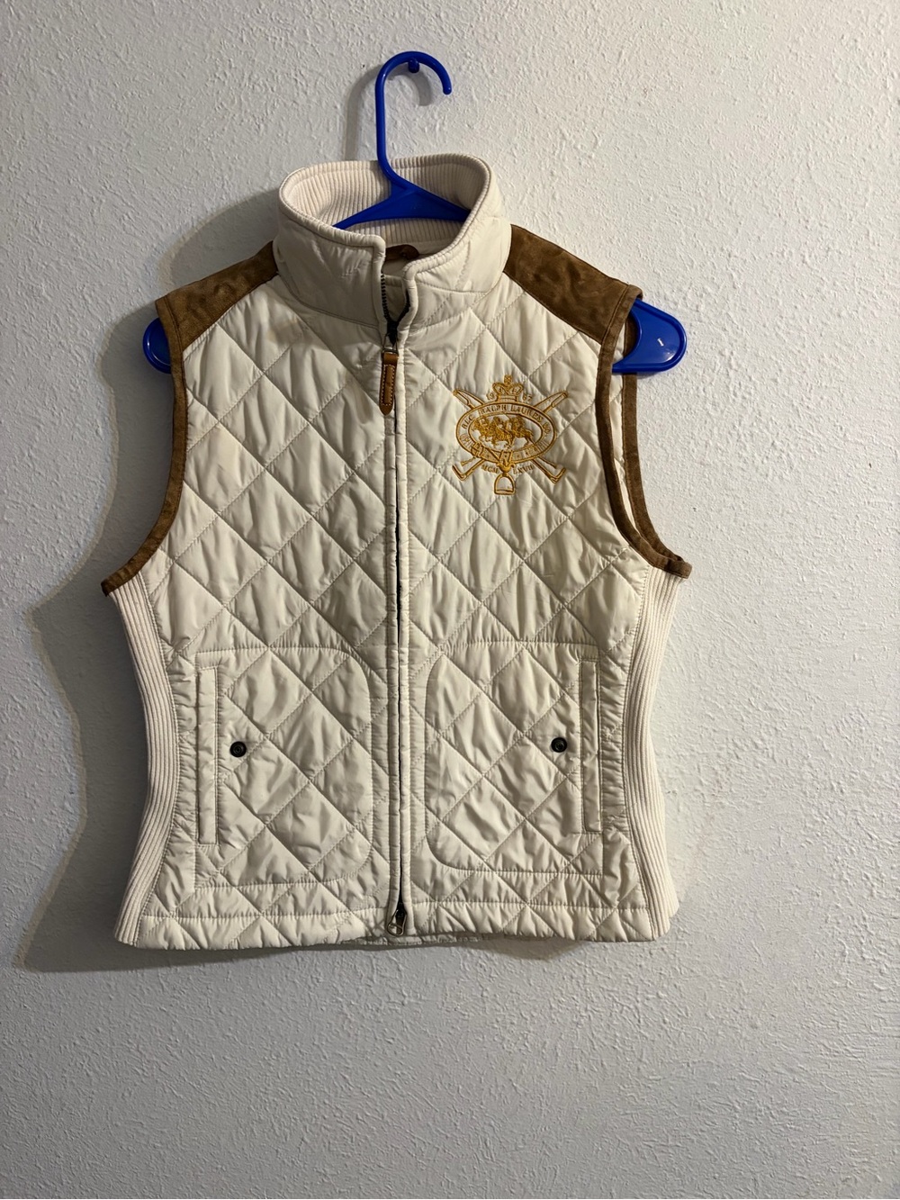 Ralph Lauren Cream Quilted Vest with Brown Accents